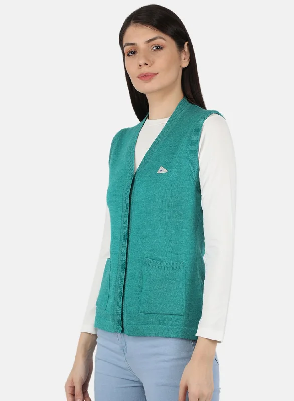 Women Green Solid Cardigan