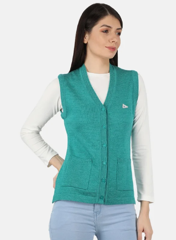 Women Green Solid Cardigan