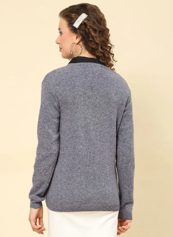 Women Grey Solid Lamb wool Cardigan