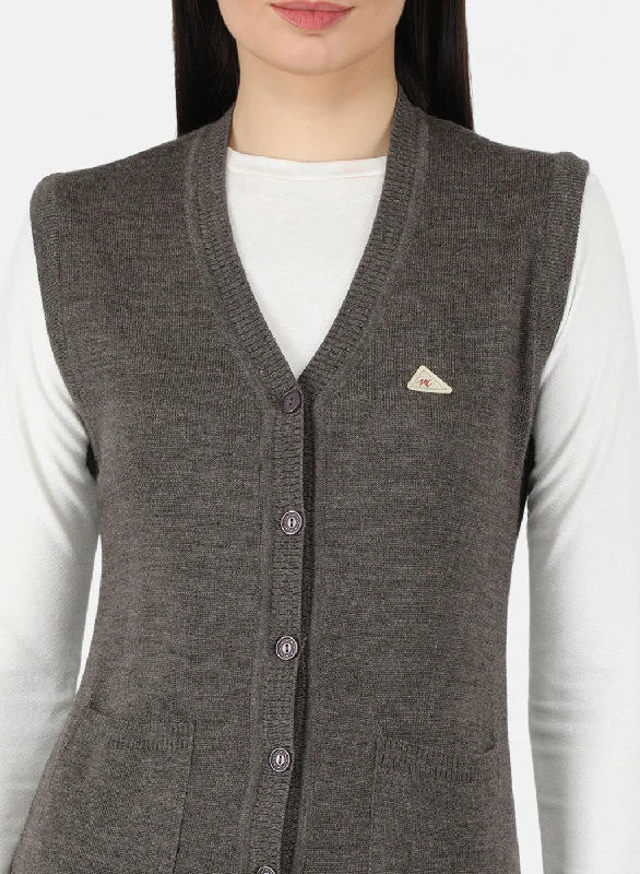 Women Light Brown Solid Cardigan