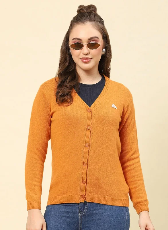 Women Mustard Solid Lamb wool Cardigan