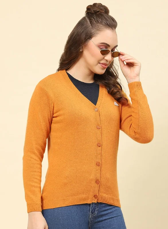 Women Mustard Solid Lamb wool Cardigan