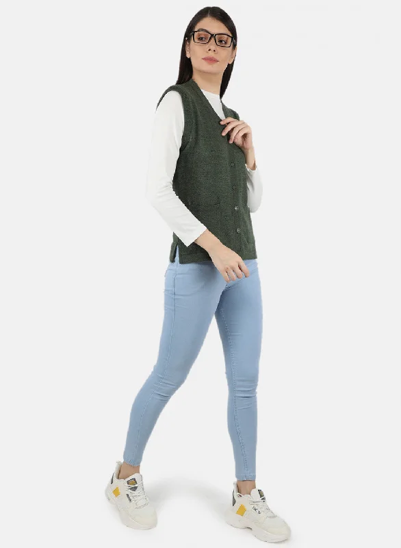 Women Olive Solid Cardigan