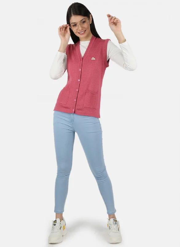 Women Pink Solid Cardigan