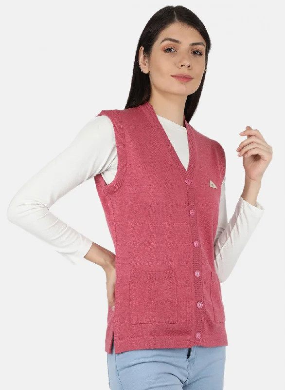 Women Pink Solid Cardigan