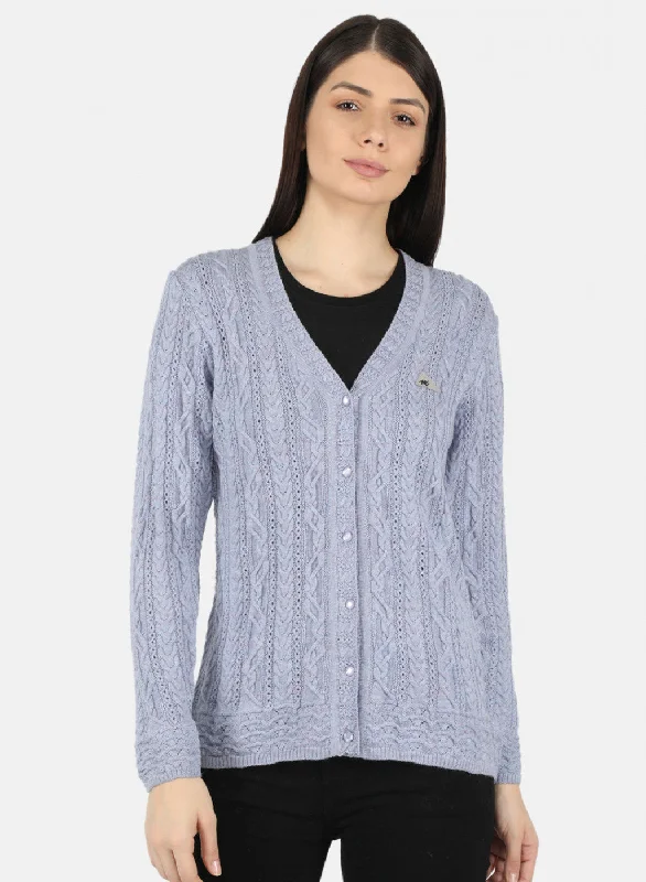 Women Purple Self Design Cardigan