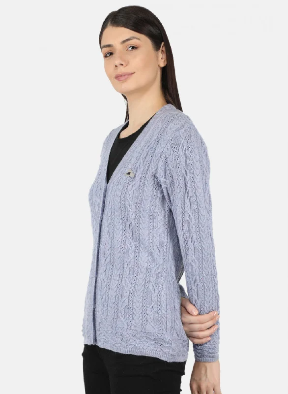 Women Purple Self Design Cardigan