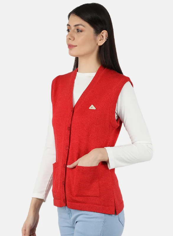 Women Red Solid Cardigan