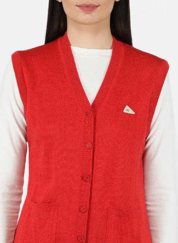 Women Red Solid Cardigan