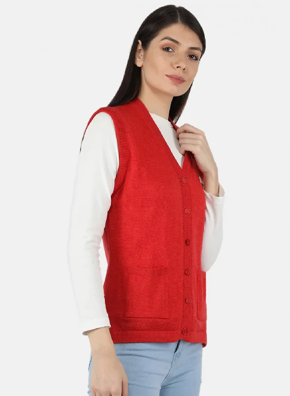 Women Red Solid Cardigan