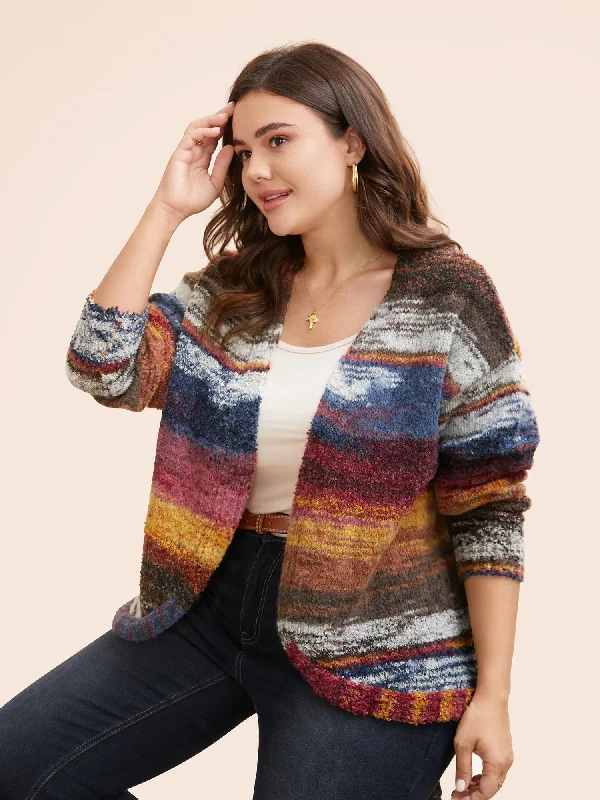 Ombre Open Front Curved Hem Cardigan