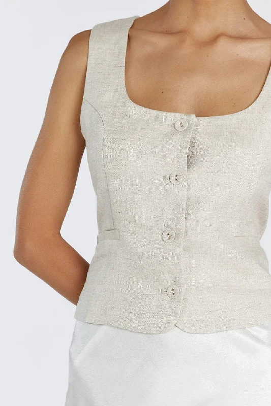 OSCAR NATURAL SCOOP NECK LINEN VEST