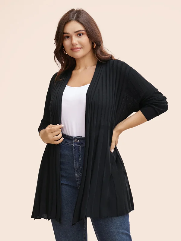 Plain Textured Kimono Collar Cardigan