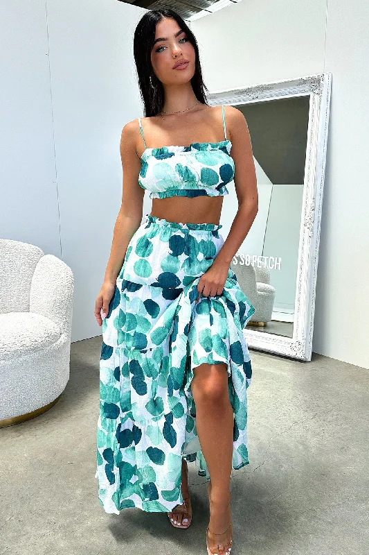 Selina Crop - Green / White Print