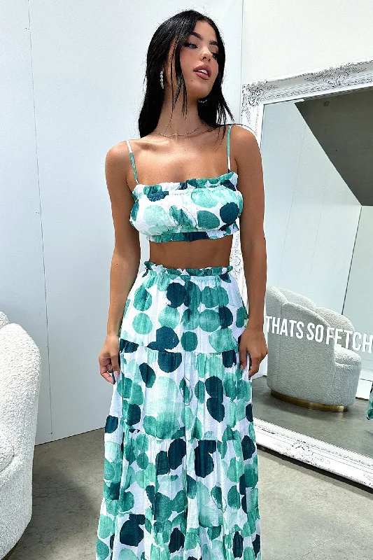 Selina Crop - Green / White Print