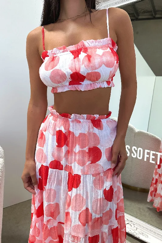 Selina Crop - Red / White Print