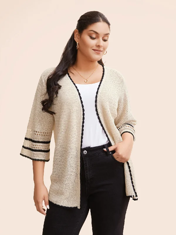 Solid Contrast Trim Bell Sleeve Cardigan