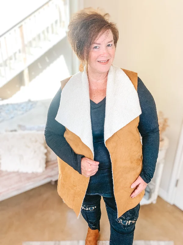 Stylish Vision Faux Buckskin Vest with Sherpa Lining