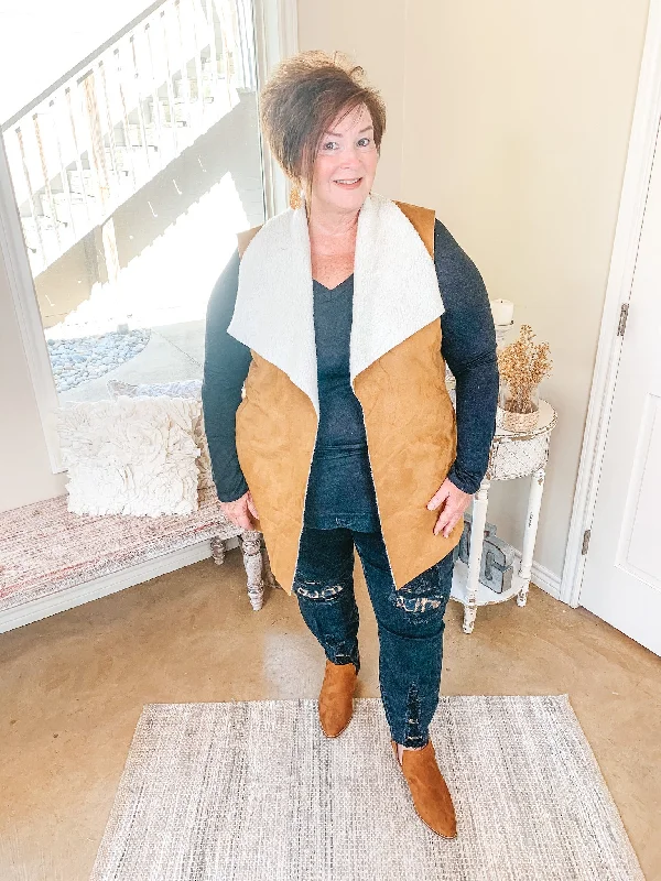 Stylish Vision Faux Buckskin Vest with Sherpa Lining