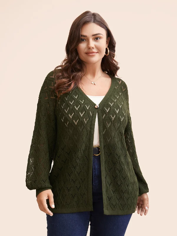 Texture Button Up Hollow Out Cardigan