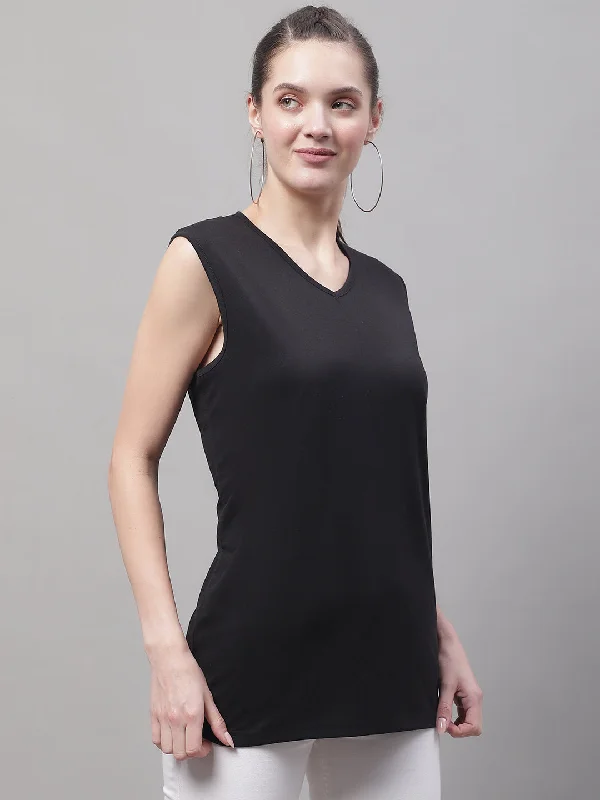 Vimal Jonney Regular Fit Cotton Solid Black Gym Vest for Women