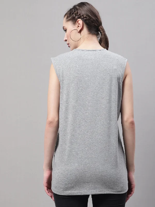 Vimal Jonney Regular Fit Cotton Solid Grey Melange Gym Vest for Women