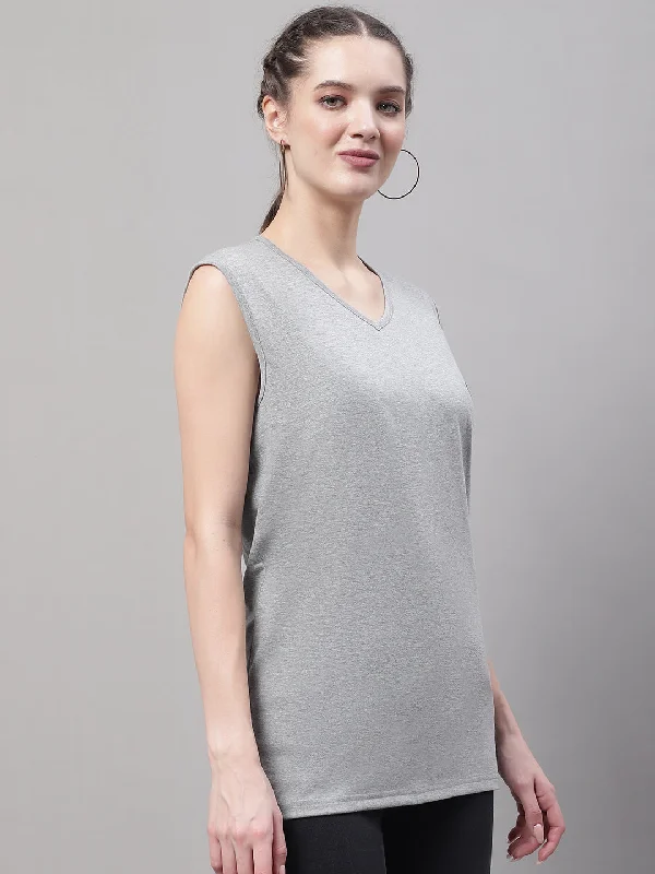 Vimal Jonney Regular Fit Cotton Solid Grey Melange Gym Vest for Women