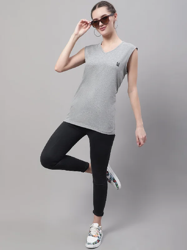 Vimal Jonney Regular Fit Cotton Solid Grey Melange Gym Vest for Women