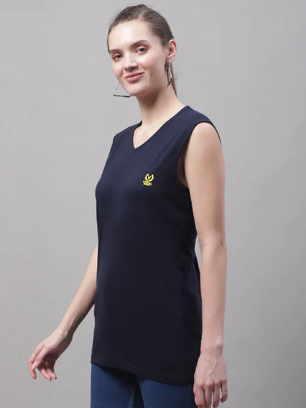 Vimal Jonney Regular Fit Cotton Solid Navy Blue Gym Vest for Women