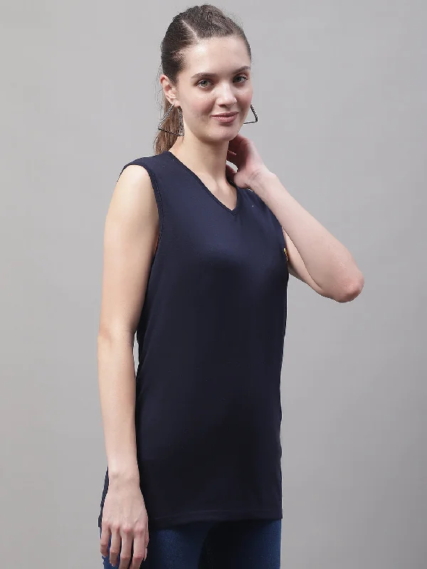 Vimal Jonney Regular Fit Cotton Solid Navy Blue Gym Vest for Women