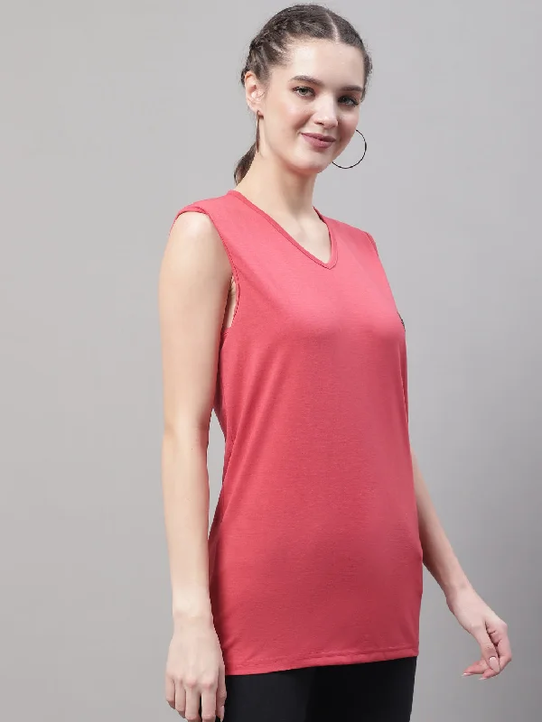 Vimal Jonney Regular Fit Cotton Solid Pink Gym Vest for Women