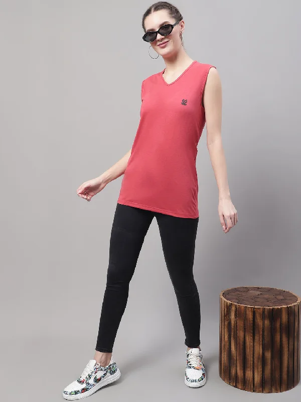 Vimal Jonney Regular Fit Cotton Solid Pink Gym Vest for Women