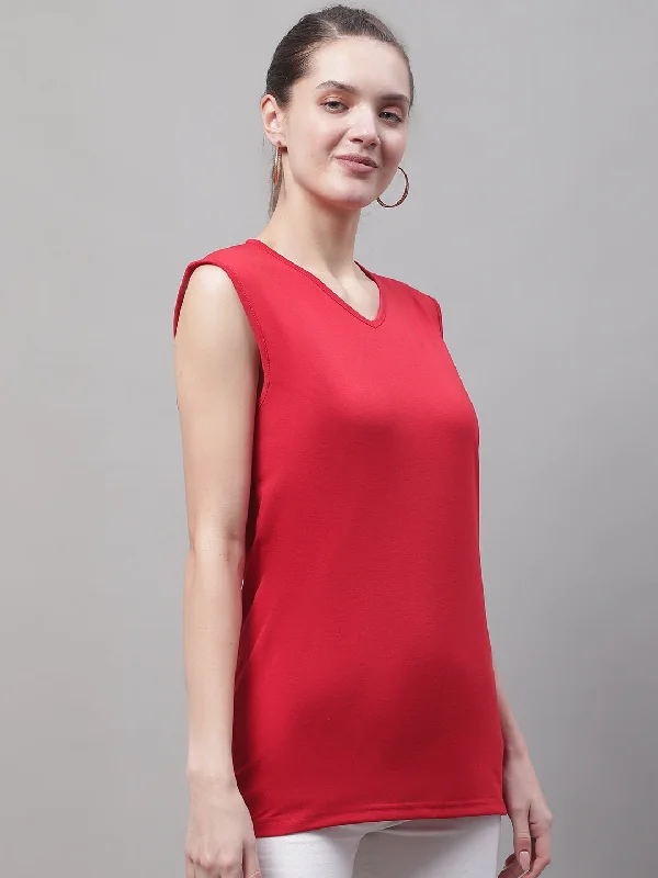 Vimal Jonney Regular Fit Cotton Solid Red Gym Vest for Women