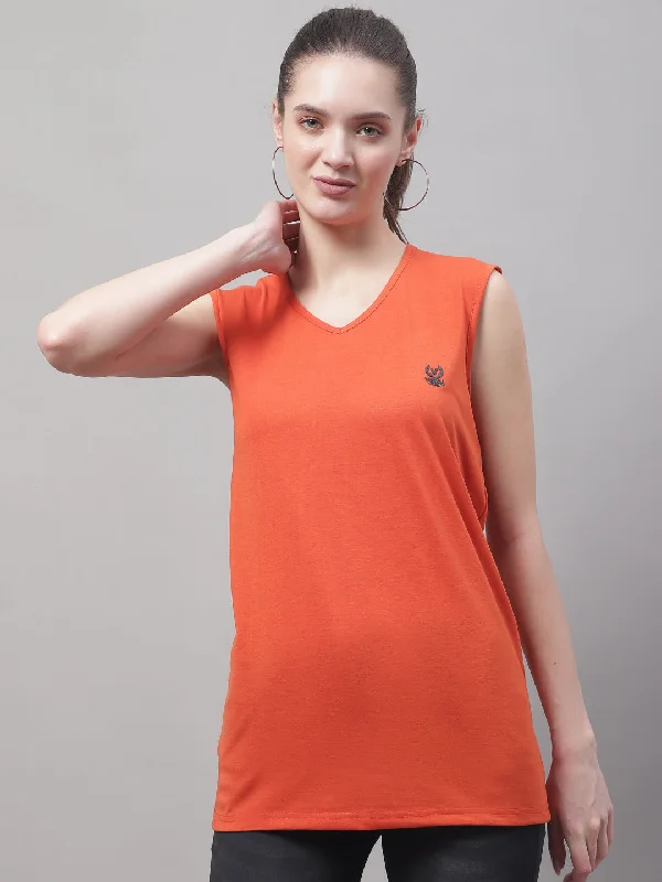 Vimal Jonney Regular Fit Cotton Solid Rust Gym Vest for Women