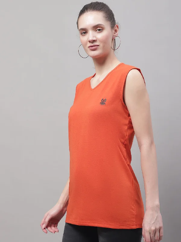 Vimal Jonney Regular Fit Cotton Solid Rust Gym Vest for Women