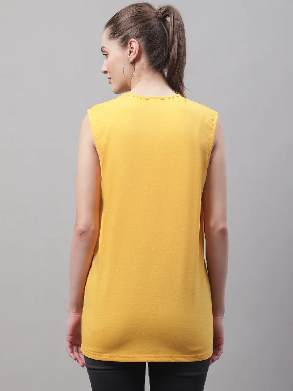 Vimal Jonney Regular Fit Cotton Solid Yellow Gym Vest for Women