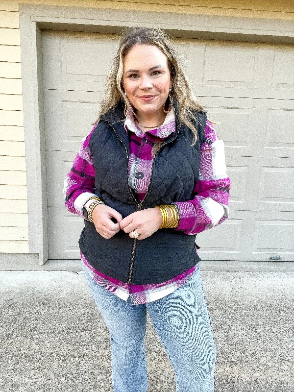 Headed To Denver Zip Up Quilted Vest in Black