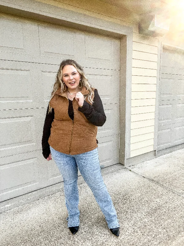 Headed To Denver Zip Up Quilted Vest in Camel Brown