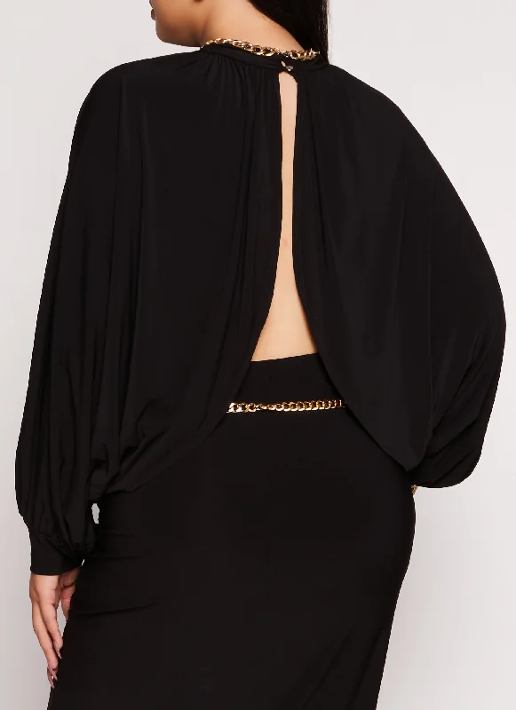 Plus Size Mock Neck Split Hem Top