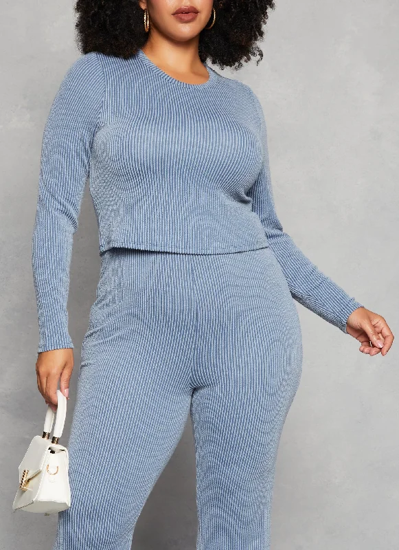 Plus Size Almost Famous Ribbed Long Sleeve Top