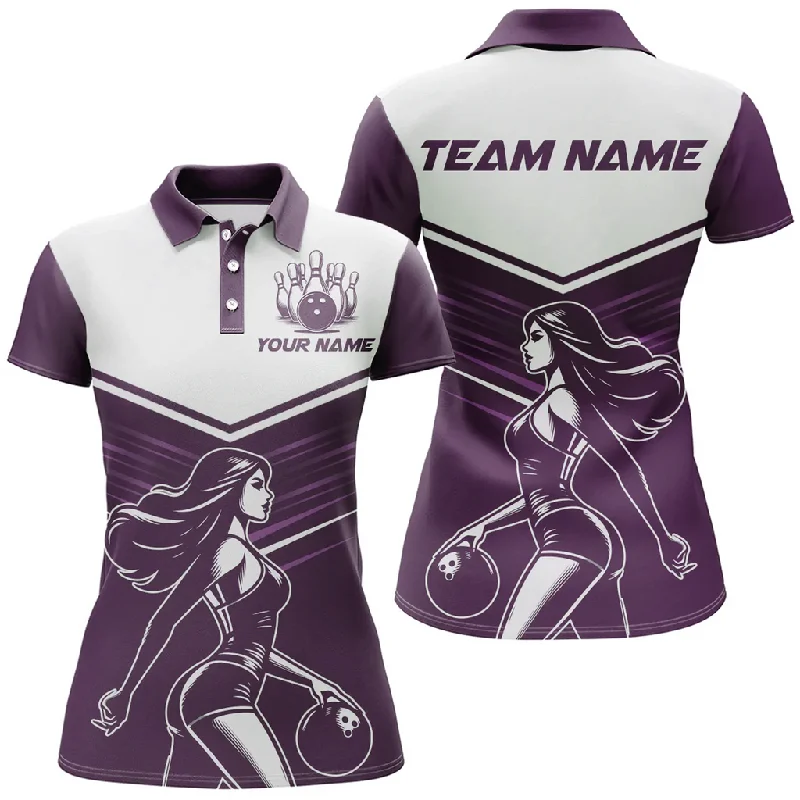 Bowling And Pins Player American Multicolor Option Customized Name 3D Shirt For Women