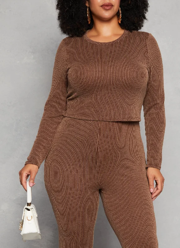 Plus Size Almost Famous Ribbed Long Sleeve Top