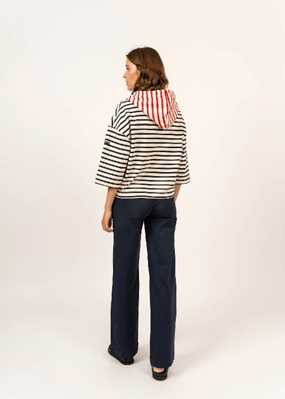 Dragey striped hooded t-shirt - in thick cotton jersey (ECRU/MARINE/TULIPE)