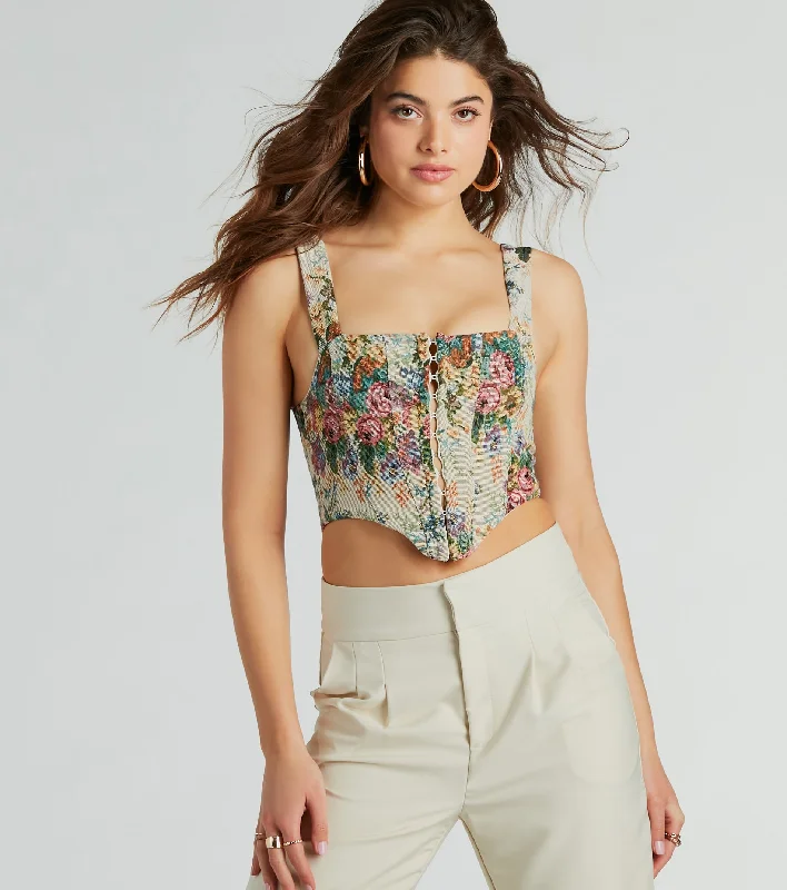 Fairytale Flair Lace-Up Floral Corset Top