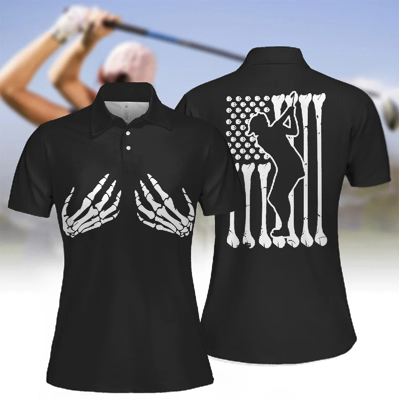 Golf Skeleton Hand American Flag Halloween Golf 3D Women Polo Shirt