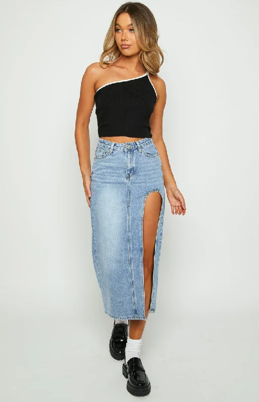 Kenzie Black Contrast Bind One Shoulder Top