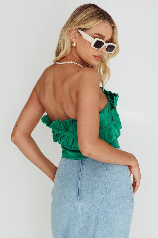 La Belle Frill Neckline Crop Top Green