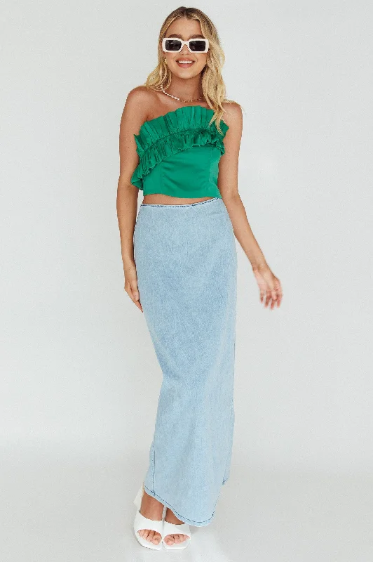 La Belle Frill Neckline Crop Top Green