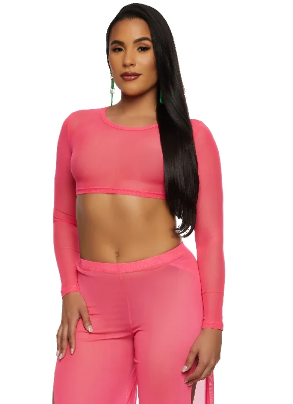 Daisy Mesh Long Sleeve Crop Top