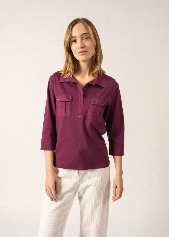 Oléron polo shirt - 3/4 length sleeves, in cotton (PRUNE)